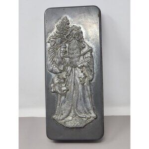 Vintage 1996 Santa Claus Collectible‎ Rectangular Tin With Embossed Design Metal